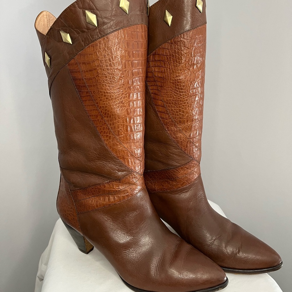Jil Sanders Mid-Calf Mixes Leather Women's Boots 8.5